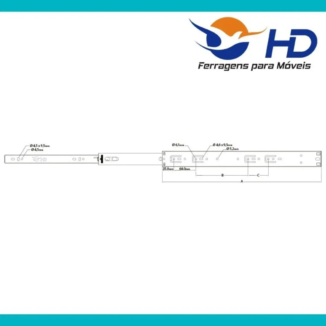 Corrediça Telescópica HD H45 450mm | Amortecimento Soft Closing HD FERRAGENS