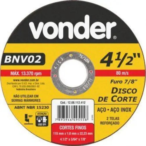 Disco Corte 115,0X1,0X22,23 Bnv02 - Vonder 12.08.112.412 - Lâminas e Serras