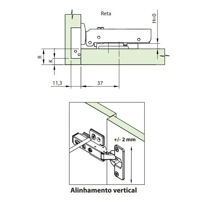 Dobradiça Reta Click Slow | Aço Inox | Calço Duplo | FGVTN - Dobradiças