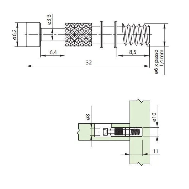 Parafuso 6x32mm (Pino Minifix) - 01 unidade - Fixadores