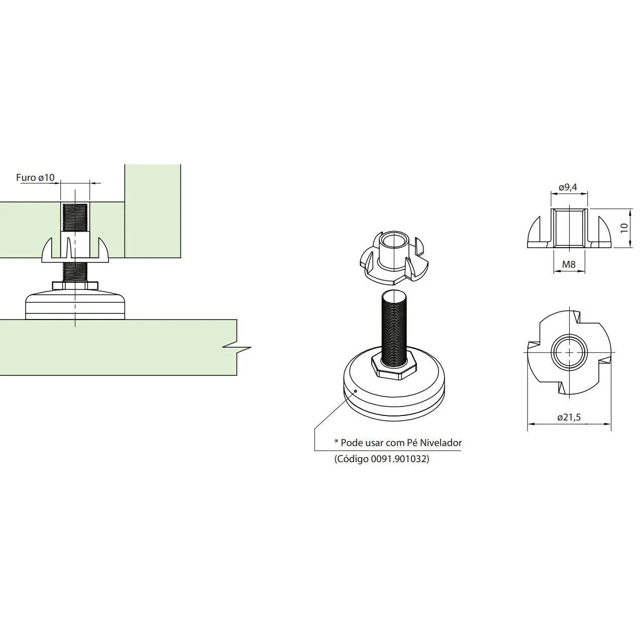 PORCA GARRA M8X10 ZINCADO - 0091.901033C - Fixadores