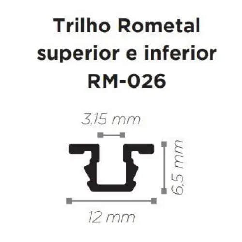 Trilho Alumínio Embutido Superior-Inferior | RM-026 | para Sistema Deslizante | Barra 3 Metros - Perfis