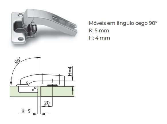 Dobradiça Ângulo Cego 90° MS85 | FGVTN