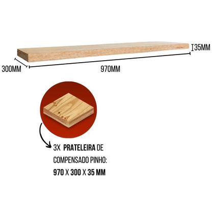 3un prateleira madeira compensada 970x300x35mm - Sem Categoria