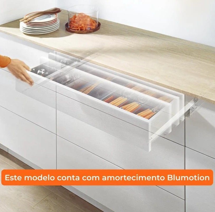 Corrediça Blum Tandem 500mm | Comprimento Real 530mm | Extensão Parcial 7/8' | Amortecimento Blumotion