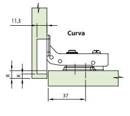 Dobradiça Curva TN MS com Amortecimento | Calço Fixo | FGVTN