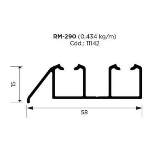 Trilho Alumínio Sobreposto RM-290 | Para Linea Duplo | Barra 3 Metros - Perfis