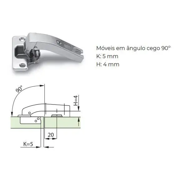 Dobradiça Ângulo Cego 90° MS85 | FGVTN - Dobradiças