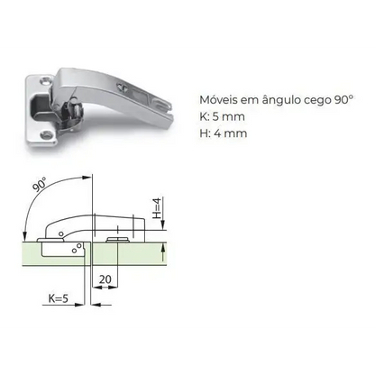 Dobradiça Ângulo Cego 90° MS85 | FGVTN - Dobradiças