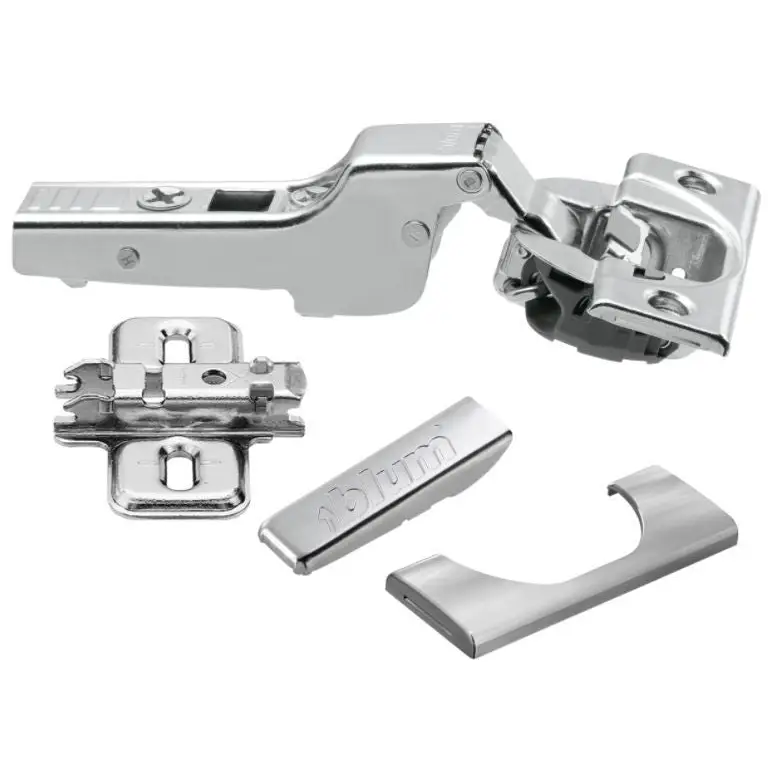 Dobradiça Clip Top Blumotion 110° - Curva (Recobrimento Parcial) - 01 Kit Completo - Dobradiças