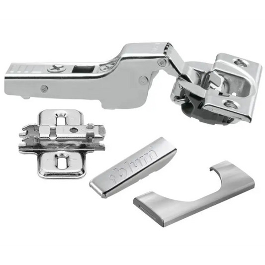 Dobradiça Clip Top Blumotion 110° - Curva (Recobrimento Parcial) - 01 Kit Completo - Dobradiças