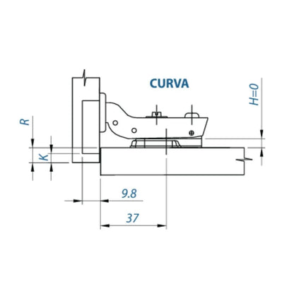 Dobradiça Curva TEN 105° | Calço Fixo | Amortecimento Slowmotion | FGVTN - Dobradiças