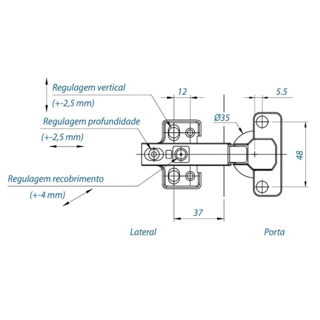 Dobradiça Curva TEN 105° | Calço Fixo | Amortecimento Slowmotion | FGVTN - Dobradiças