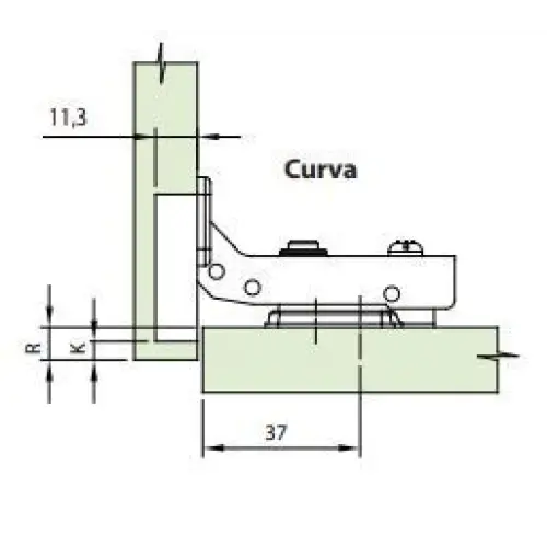 Dobradiça Curva TN MS com Amortecimento | Calço Fixo | FGVTN - Dobradiças