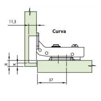 Dobradiça Curva TN MS com Amortecimento | Calço Fixo | FGVTN - Dobradiças