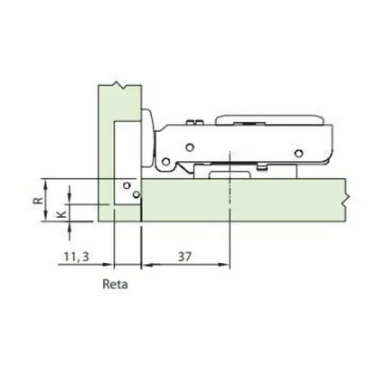 Dobradiça Reta 105° Click com Amortecimento | Completa | FGVTN - Dobradiças