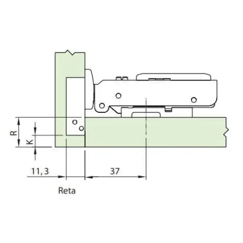 Dobradiça Reta 105° Click com Amortecimento | Completa | FGVTN - Dobradiças