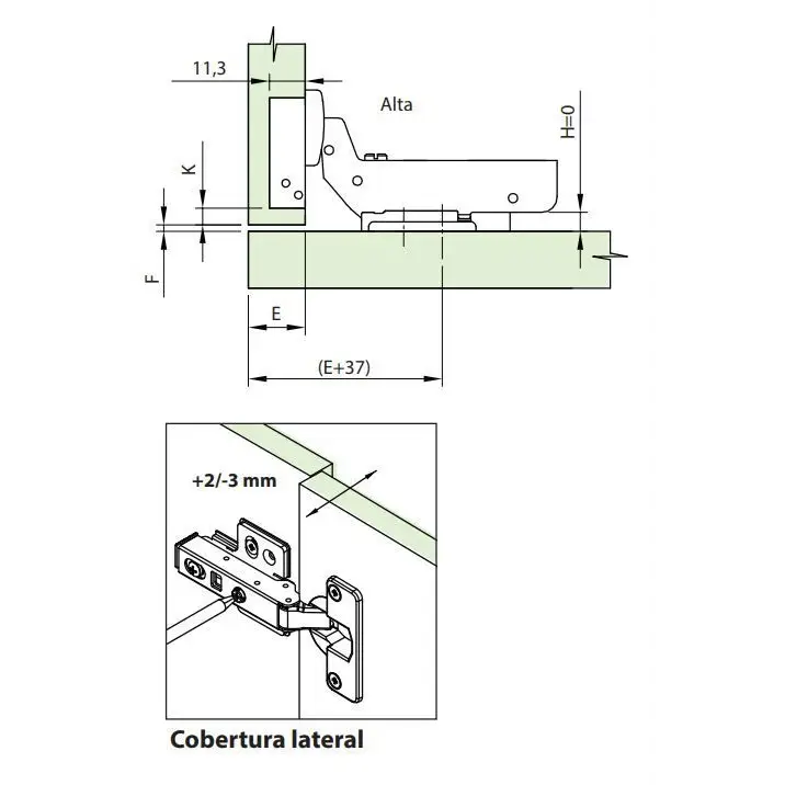 Dobradiça Super Curva Click com Amortecimento | Calço Duplo | FGVTN - Dobradiças