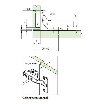 Dobradiça Super Curva Click com Amortecimento | Calço Duplo | FGVTN - Dobradiças