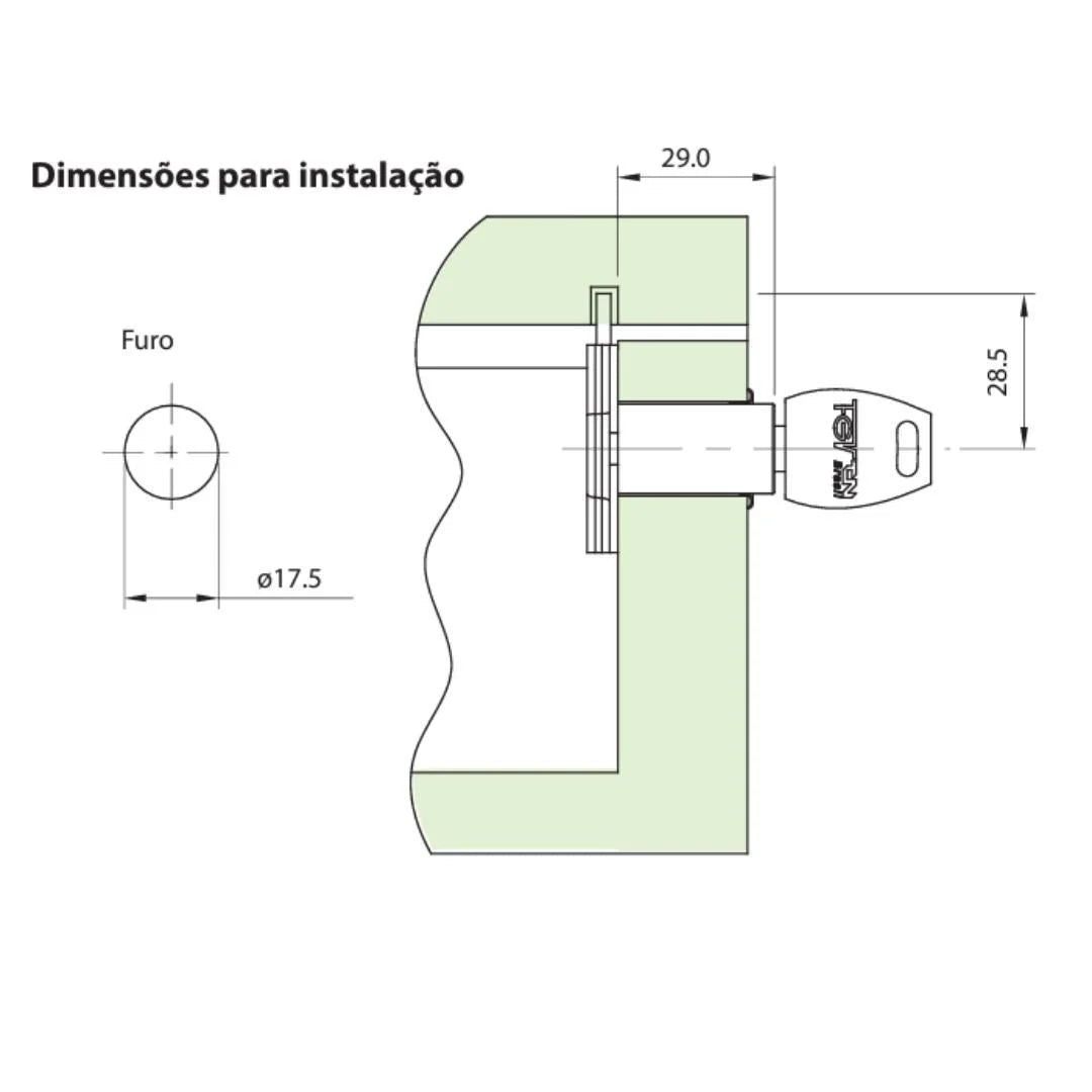 Fechadura para Gavetas | Trinco com Chave | 31 x 17 mm | FGVTN - Acessórios