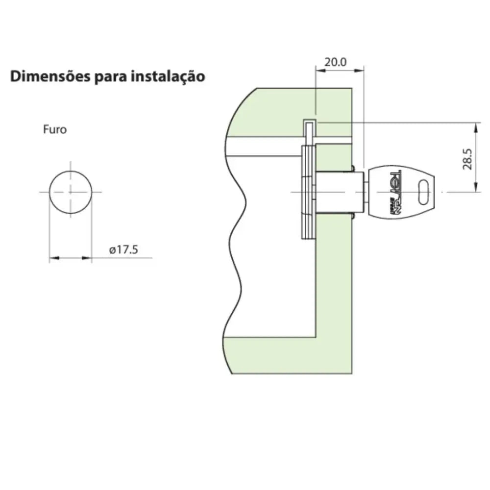 Fechadura para Gavetas | Trinco com Chaves | 20 x 17 mm | FGVTN - Acessórios