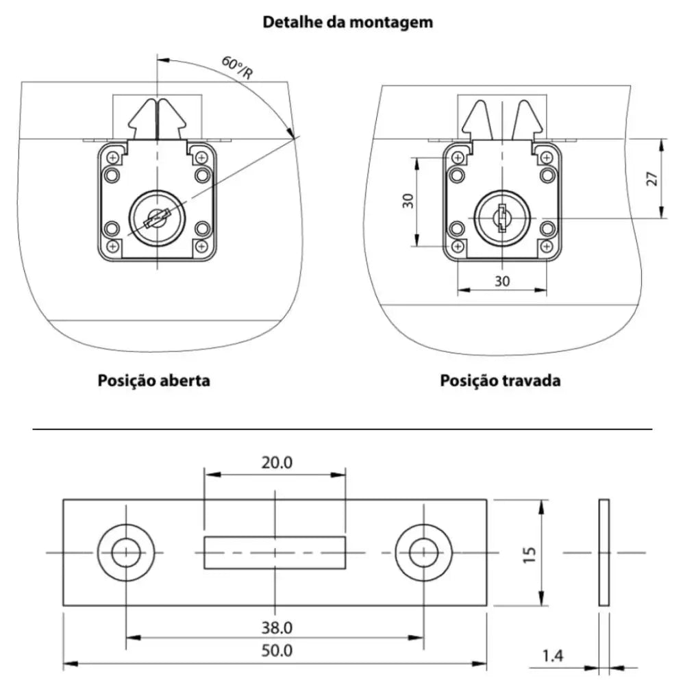 Fechadura para Porta de Correr | Chave Escamoteável | FGVTN - Acessórios