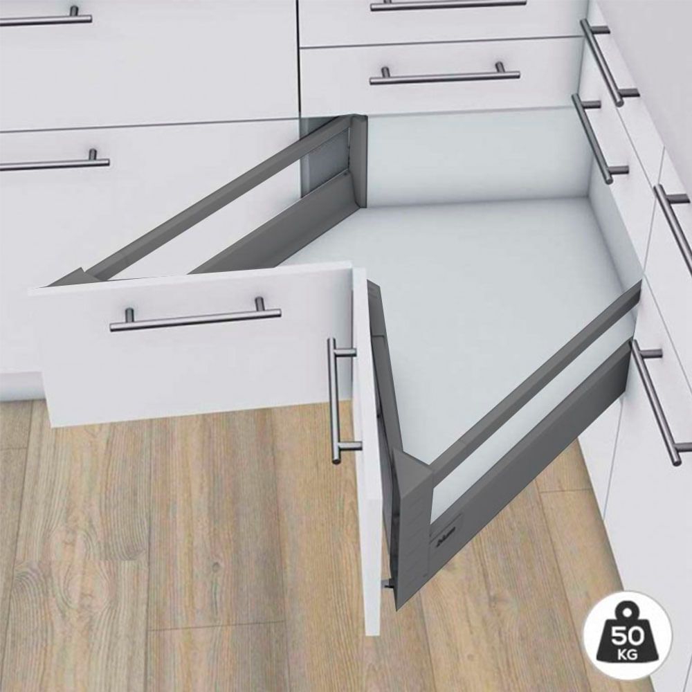 Gaveta De Canto Space Corner c/ Syncromotion - Alta - 650mm | Branco | 01 Kit - Gavetas Metálicas