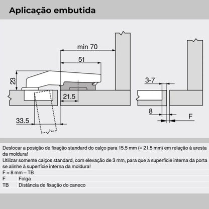 Kit 2 Dobradiças Blum Clip Top 95° | Canto Falso | Amort. Blumotion - Dobradiças