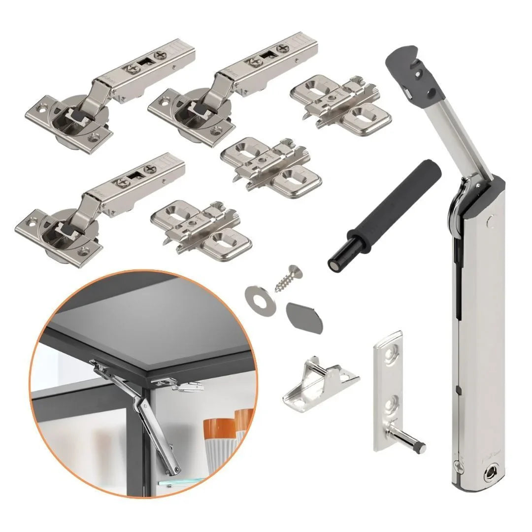 Kit Articulador Unilaretal Aventos Blum HK-XS | Pulsador Tip-On + 3 Dobradiças 107° | 20K1500T - Articuladores