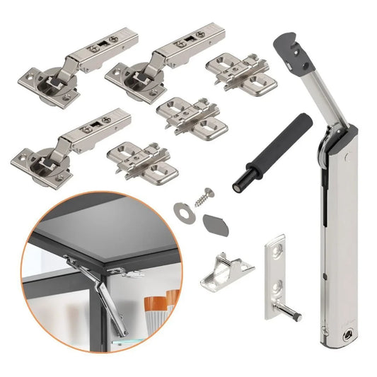 Kit Articulador Unilaretal Aventos Blum HK-XS | Pulsador Tip-On + 3 Dobradiças 107° | 20K1500T - Articuladores
