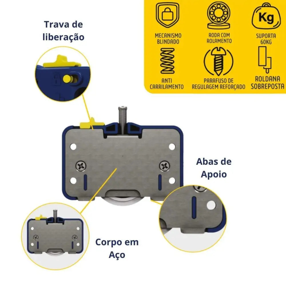 Kit Sistema Deslizante JP360 + Guia Universal Folga Zero | 50kg | Joelini - Sistemas Deslizantes