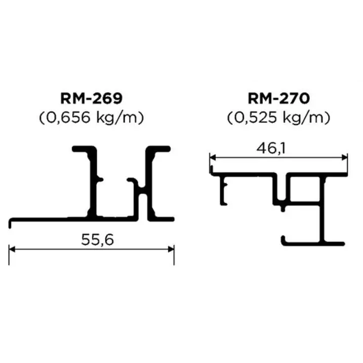 KIT TRILHO ALUMÍNIO SUPERIOR E INFERIOR SUPREMO RM-269/270 - BARRA 3 METROS - Perfis