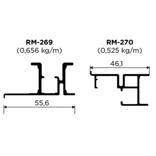 KIT TRILHO ALUMÍNIO SUPERIOR E INFERIOR SUPREMO RM-269/270 - BARRA 3 METROS - Perfis