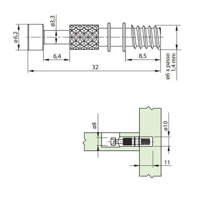Parafuso 6x32mm (Pino Minifix) - 01 unidade - Fixadores