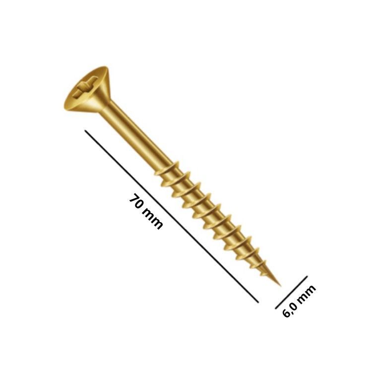 Parafuso Phillips Chipboard 6x70mm | Cabeça Chata | Bicromo | Cx c/ 100 un. - Fixadores