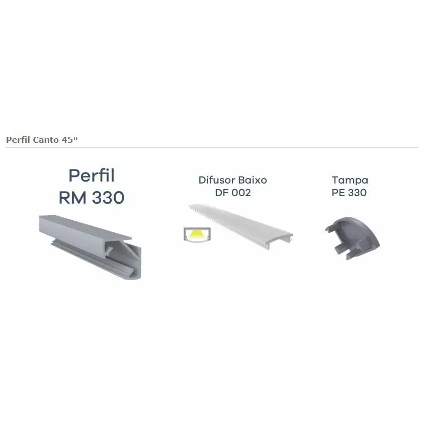 Perfil Canaleta para LED Canto 45° | RM-329 | Anodizado Preto | 3 Metros - Perfis