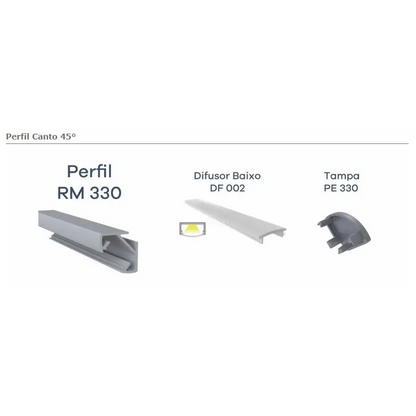 Perfil Canaleta para LED Canto 45° | RM-329 | Anodizado Preto | 3 Metros - Perfis