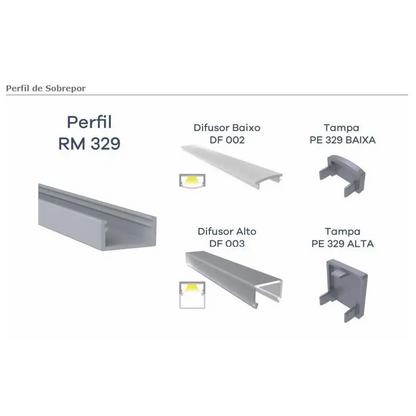 Perfil Canaleta para LED Sobreposto | RM-329 | Preto | Barra 3 Metros - Perfis