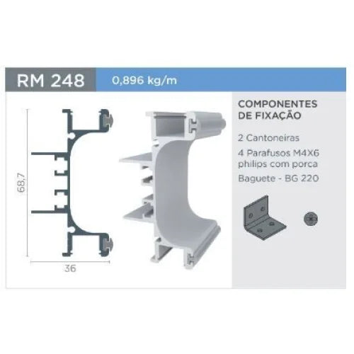 Puxador Cava | RM-248 | Com Baguete| Preto | Barra 3 Metros - Puxadores