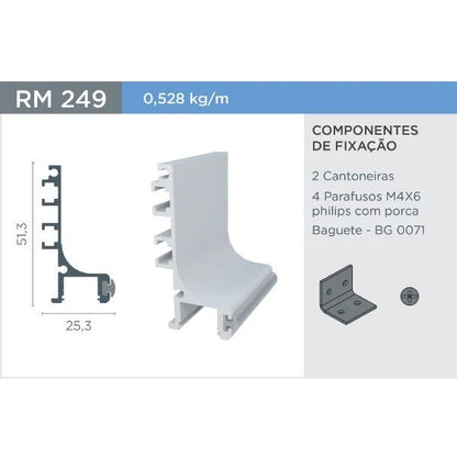 PUXADOR CAVA RM-249 C/ BAG. - SUP. NATURAL - BARRA 3 METROS - 01 UNIDADE - Puxadores
