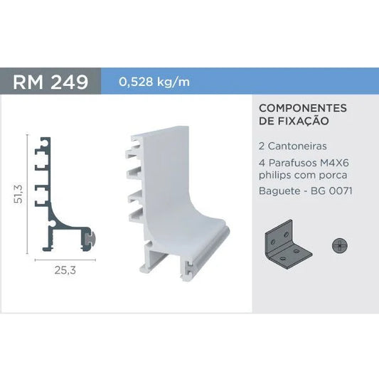 PUXADOR CAVA RM-249 C/ BAG. - SUP. NATURAL - BARRA 3 METROS - 01 UNIDADE - Puxadores