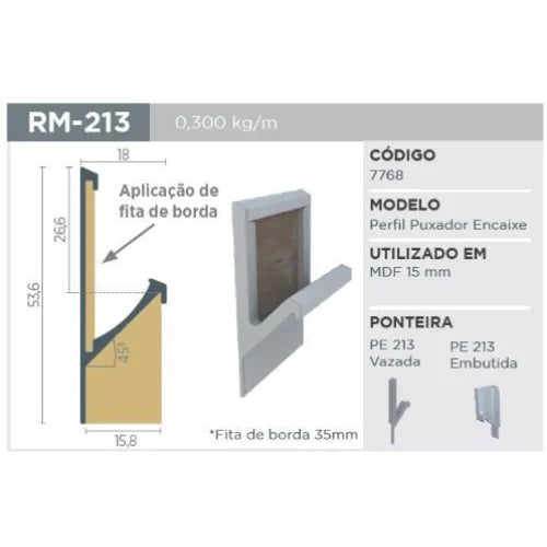 Puxador Oculto | RM-213 | Preto | Para 15mm | Barra 3 Metros - Puxadores