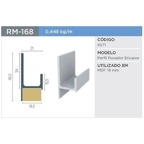 Puxador Oculto para 18mm | RM-168 | Supra Natural | Barra 3 Metros - Puxadores