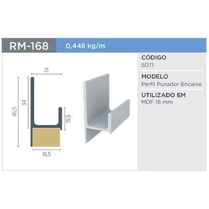 Puxador Oculto para 18mm | RM-168 | Supra Natural | Barra 3 Metros - Puxadores