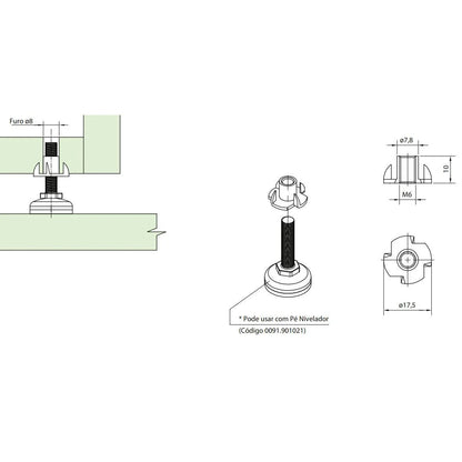 PORCA GARRA M6X10 ZINCADO - 01 UNIDADE - Fixadores