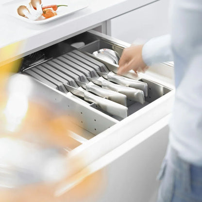 PORTA-FACAS ORGA-LINE P/ 4 FACAS GRANDES + 5 FACAS PEQ. - INOX ESC./ CINZA - 01 UNIDADE - Utensílios e Organizadores