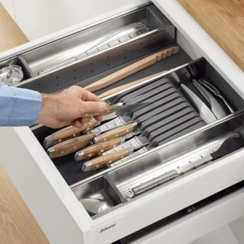 PORTA-FACAS ORGA-LINE P/ 4 FACAS GRANDES + 5 FACAS PEQ. - INOX ESC./ CINZA - 01 UNIDADE - Utensílios e Organizadores