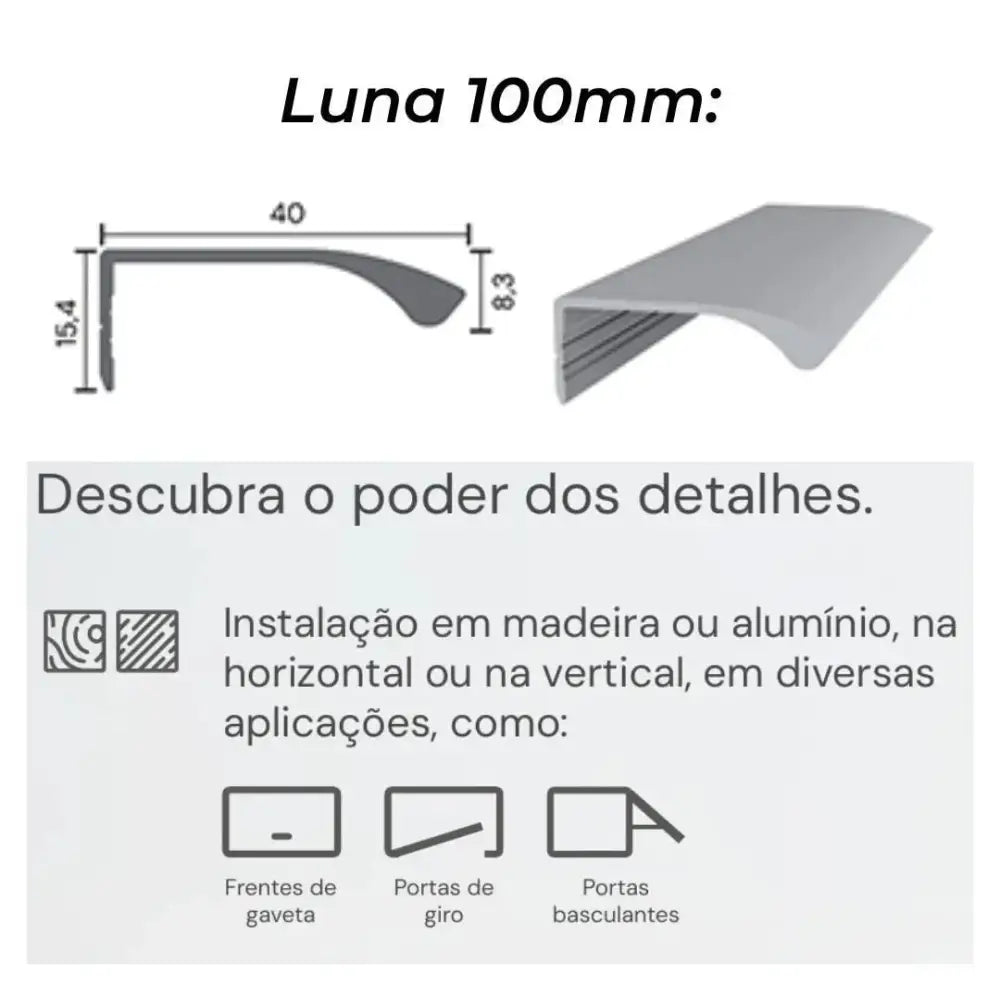 Puxador Alça de Sobrepor 100mm | Preto Fosco | Luna RM-414 ROMETAL