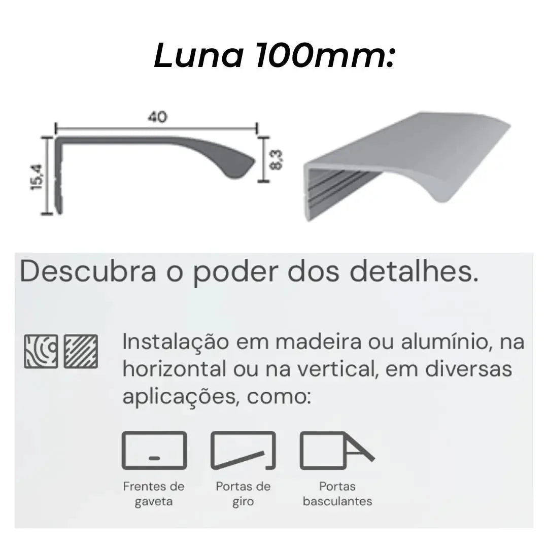 Puxador Alça de Sobrepor 100mm | Supra Natural | Luna RM-414 ROMETAL