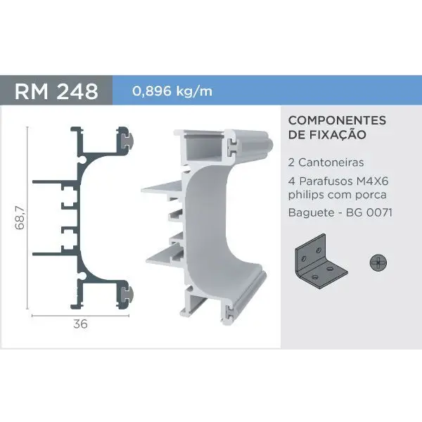 Puxador Cava com Baguete | RM-248 | Supra Natural | Barra 3 Metros - Puxadores